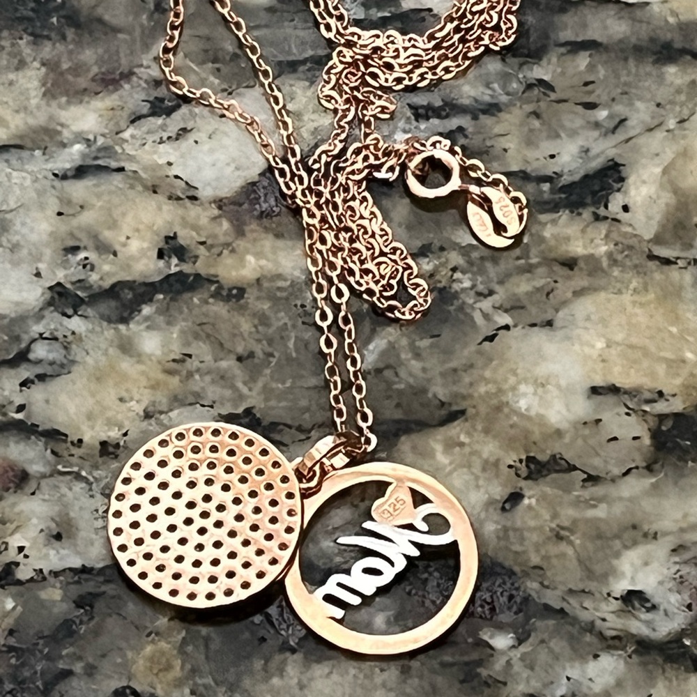 Rose Gold Double Zirconium Stones Medallion Pendant Necklace - Picture 6 of 9